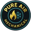 Logo featuring a flame and snowflake with text 'Pure Air Mechanical'.