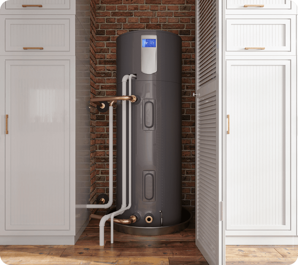 Water heater in a utility closet.