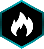 Flame icon inside a hexagonal border.