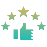 Thumbs up with five stars above.