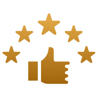 Thumbs up with five gold stars.
