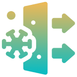 Abstract gradient icon with arrows and shapes.