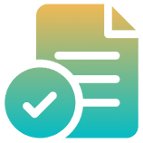 Gradient document icon with checkmark symbol.