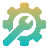 Wrench and gear icon on black background.