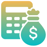 Calculator and money bag icon.