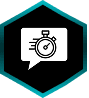 Stopwatch icon inside a hexagonal chat bubble.