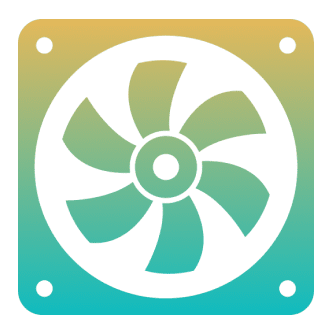 Computer fan icon with gradient background.