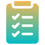 Gradient checklist icon with three checkmarks.
