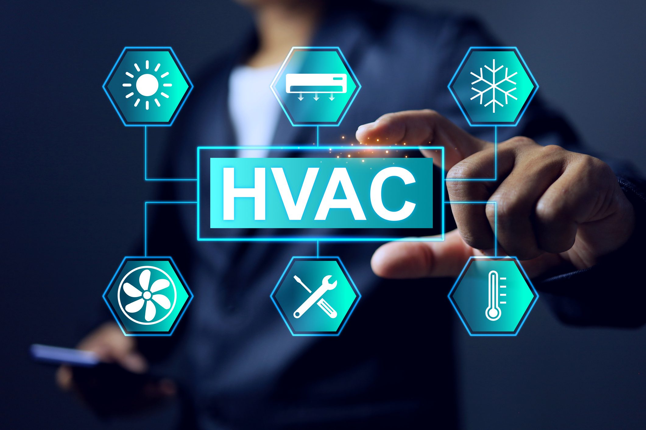 Person interacting with HVAC digital interface.