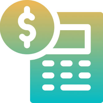 Dollar sign with calculator in gradient colors.