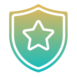 Star inside gradient shield icon on black.