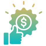 Thumbs up with dollar symbol icon.