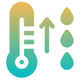 Thermometer and droplets indicating rising temperature.