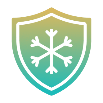 Shield with snowflake on gradient background.
