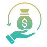 Hand holding money bag with arrow.