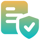 Document icon with shield and checkmark.
