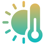 Sun and thermometer icon on black background.