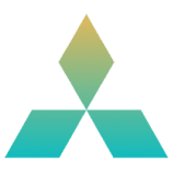Abstract geometric logo on black background.
