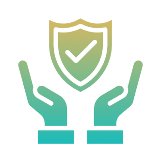 Hands holding shield with check mark.