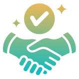 Handshake with a check mark symbol.