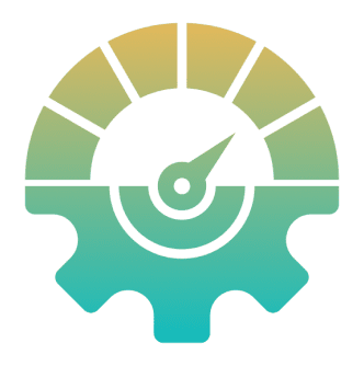 Gradient speedometer and gear icon design.