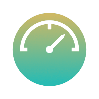 Colorful gauge icon on black background.