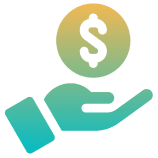 Hand holding a dollar coin icon.