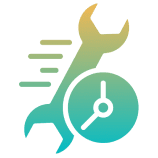 Wrench and clock icon on black background.