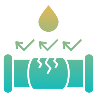 Cracked pipe with leaking droplet icon.