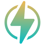 Stylized lightning bolt in circular gradient.