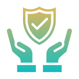 Hands holding a shield with checkmark.