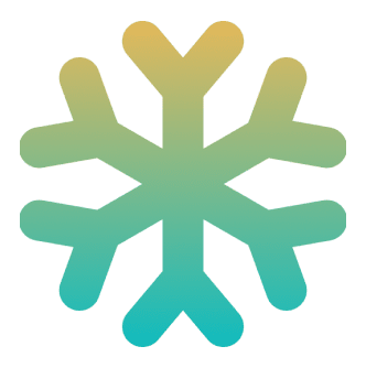 Gradient snowflake icon on black background.