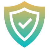 Shield with checkmark symbol on gradient background.