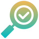 Magnifying glass with check mark inside.