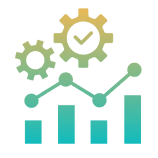 Gears and bar graph with check mark.